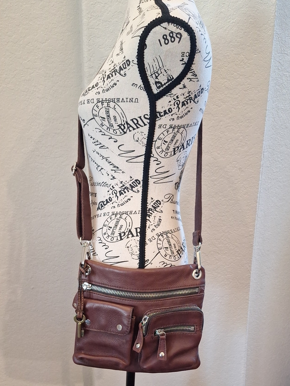 Fossil Sutton Pebbled Leather Crossbody Bag Plum Brown